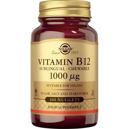 Solgar Vitamin B12 1000mg Complemento Alimenticio Complemento alimenticio natural interviene en la producción de energía y formación de glóbulos rojos 100 uds