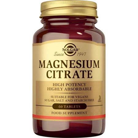 Solgar Magnesium Citrate Complemento Alimenticio Complemento alimenticio natural ayuda a la obtención de energía disminuyendo el cansancio 60 uds