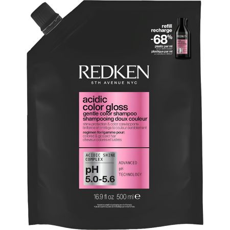 Redken Acidic Color Gloss Gentle Color Shampoo Recarga Champú sin sulfatos limpia recupera el brillo e intensifica el color para cabello colorado y sin brillo 500 ml