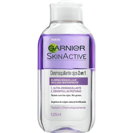 Garnier Skin Active Desmaquillante Ojos 2 En 1 Desmaquillante de ojos bifásico elimina de forma suave incluso maquillaje waterproof fortaleciendo las pestañas 125 ml