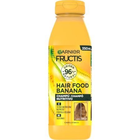 Fructis Hair Food Banana Champú Champú vegano ultranutritivo limpia y nutre sin apelmazar para cabello seco 350 ml