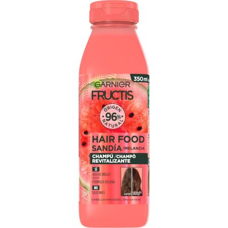 Fructis Hair Food Sandía Champú Champú vegano revitalizante acabado nutrido y saludable para cabello apagado y sin vida 350 ml