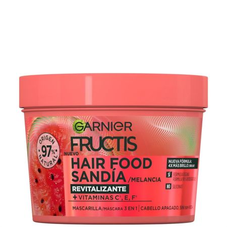 Fructis Hair Food Sandía Mascarilla Intensiva 3 En 1 Mascarilla vegana revitalizante acabado nutrido y saludable cabello apagado 390 ml