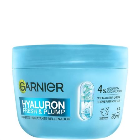 Garnier Hyaluron Fresh & Plump Sorbete Hidratante Rellenador Crema facial de textura ultraligera y fresca rellena la piel ofreciendo 24 horas de hidratación 85 ml