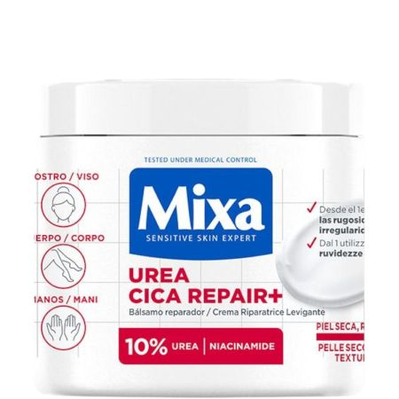 Mixa Urea Cica Repair+ Bálsamo Reparador Bálsamo corporal exfoliante alisa rugosidades irregularidades y escamas 48 horas 400 ml