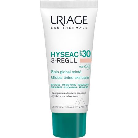 Uriage Hyseac 3- Regul Soin Global Teinté Spf 30 Protector solar facial con color de alta cobertura unifica naturalmente la tez y oculta las espinillas 40 ml