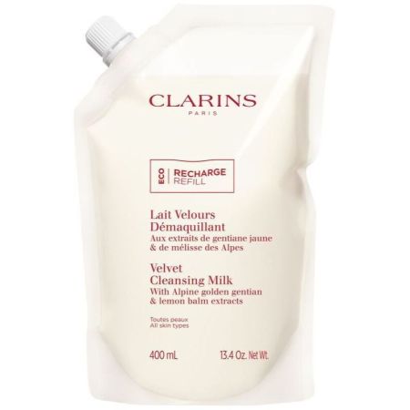 Clarins Lait Velours Démaquillant Recarga Leche facial desmaquillante suave y enriquecida elimina impurezas para rostro ojos y labios 400 ml