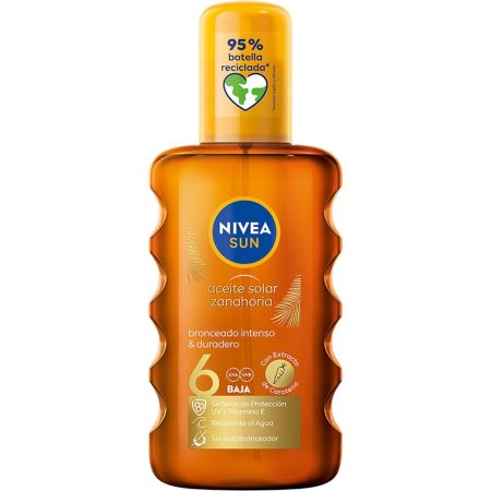 Nivea Sun Aceite Solar Zanahoria Spf 6 Aceite bronceador solar ofrece un acabado intenso y duradero 200 ml