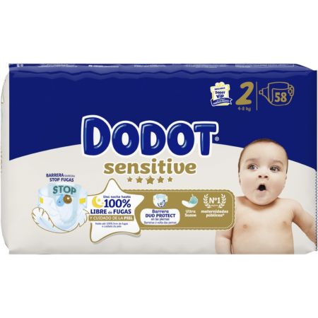 Dodot Pañales Sensitive 4-8 Kg Talla 2 Pañal para recién nacido ofrece máxima protección y absorción 58 uds