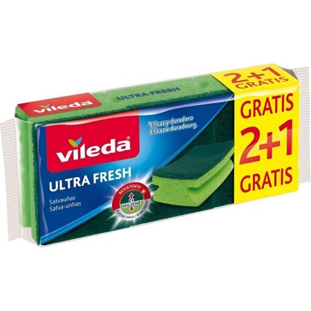 Vileda Ultra Fresh Salvauñas Formato Especial Estropajo elimina eficazmente la suciedad de todo tipo de superficies 3 uds
