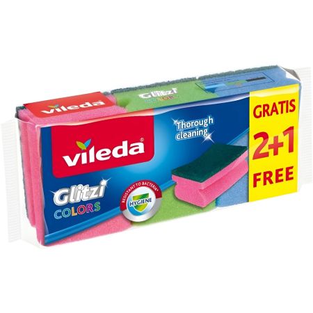 Vileda Estropajo Salvauñas Glitzi Colors Formato Especial Estropajo de máxima eficacia resistente a las bacterias 3 uds