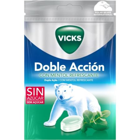 Vicks Caramelos Doble Acción Eucalipto Caramelos sin azúcar permiten respirar mejor despejando la nariz y suavizando la garganta con gran sensación de frescor 72 gr