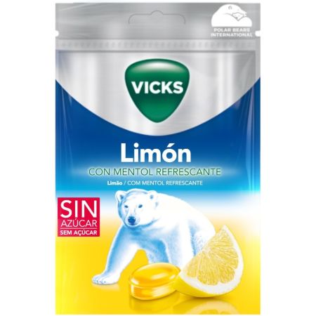 Vicks Caramelos Limón Caramelos sin azúcar permiten respirar mejor despejando la nariz y suavizando la garganta con gran sensación de frescor 72 gr