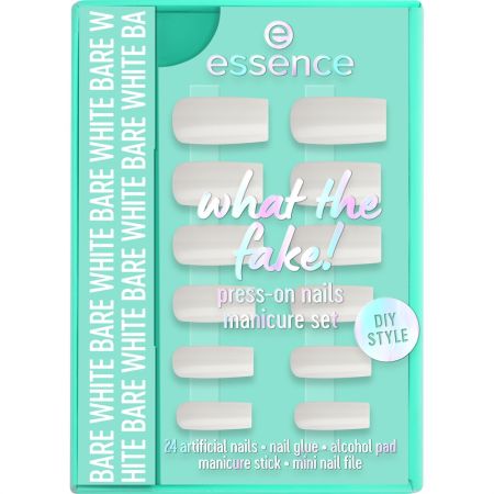 Essence What The Fake! Press-On Nail Manicure Set Bare White Set de manicura de alta calidad se adapta perfectamente ofreciendo un sutil tono blanco
