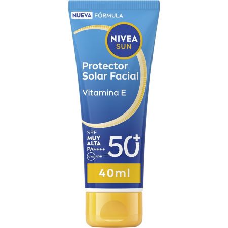 Nivea Sun Vitamina E Protector Solar Facial Spf 50+ Protector solar facial de textura ligera combate el fotoenvejecimiento sin obstruir poros hidratando 24 horas 40 ml