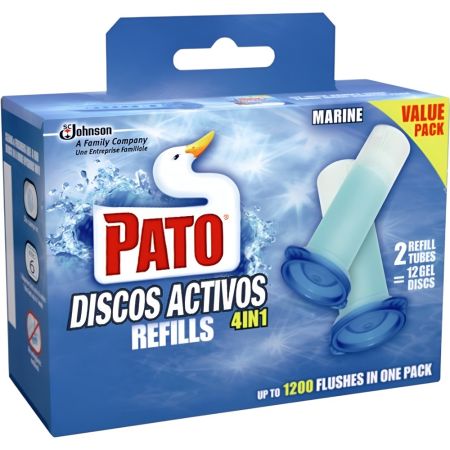 Pato Limpiador Wc Discos Activos 4 In 1 Marino Recambio Limpiador wc desinfectante con aroma marino 12 uds