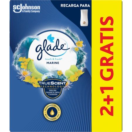 Glade By Brise Ambientador Touch & Fresh Marine Recambio Formato Especial Ambientador para hogar eléctrico antiolor para un ambiente fresco perfumado y duradero 3 uds