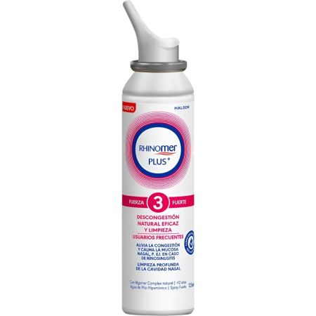 Rhinomer Limpiador Nasal Plus+ Fuerza 3 Fuerte Solución para aliviar la congestión nasal y limpiar y humedecer las fosas nasales 125 ml