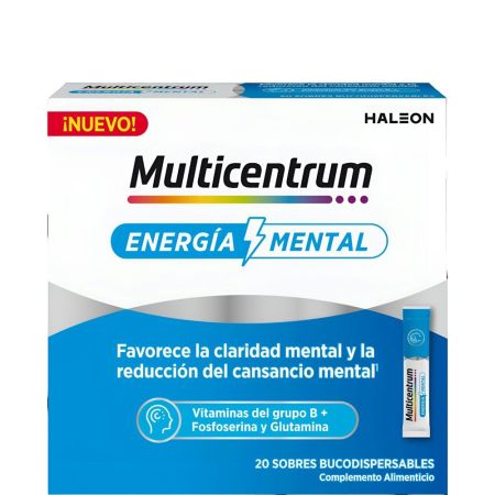 Multicentrum Energía Mental Complemento Alimenticio Multivitamínico apoya al rendimiento intelectual reduciendo el cansancio mental con sabor a macacuyá 20 uds