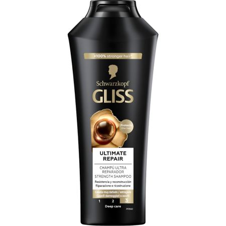 Gliss Ultimate Repair Champú Ultra Reparador Champú repara intensamente la estructura capilar ofreciendo brillo con keratina para cabello muy dañado