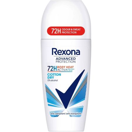 Rexona Advanced Protection Cotton Dry Desodorante Roll-On Desodorante 0% alcohol antitranspirante ofrece protección avanzada 72 horas 50 ml