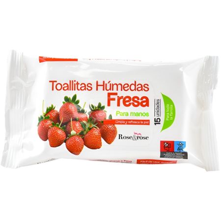 Rose&Rose Fresa Toallitas Húmedas Para Manos Toallitas húmedas para manos ofrecen una limpieza rápida y refrescante con aroma a fresa 15 uds