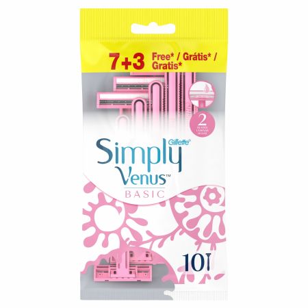 Gillette Simply Venus Basic Maquinilla De Afeitar Formato Especial Maquinilla de afeitar desechable de 3 hojas que se adaptan a tus curvas para depilación suave