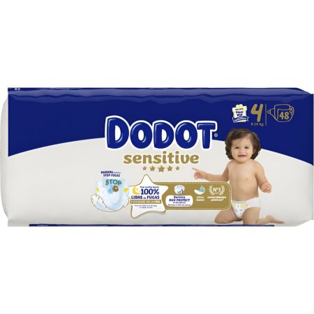 Dodot Pañales Sensitive 9-14 Kg Talla 4 Pañal de máximo absorción mantendrán seco a tu bebé incluso cuando moje con abundancia 48 uds