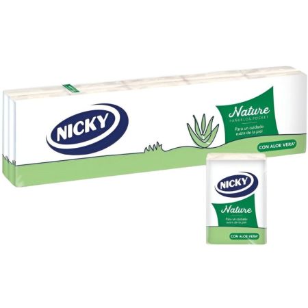 Nicky Paquete De Pañuelos Pocket Nature Pañuelos de papel de 4 capas protectores y suaves con aroma aloe vera 10x9 uds