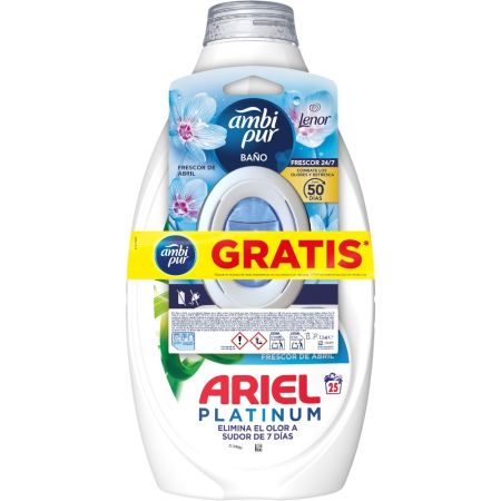 Ariel Detergente Ariel Platinum Frescor Abril+Ambientador Gratis Pack regalo para el lavado de la ropa elimina incluso las manchas resecas de 7 días
