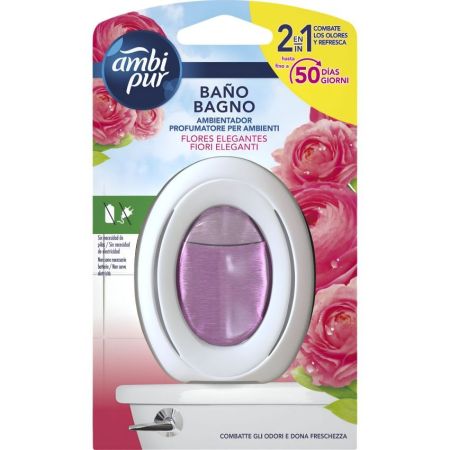Ambipur Flores Elegantes 2 En 1 Baño Ambientador Ambientador para baño sin necesidad de pilas elimina y previene los olores hasta 50 días de duración