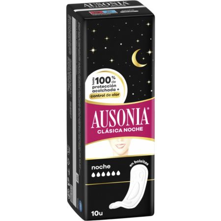 Ausonia Compresas Noche Clásica Superplus Compresas de noche sin alas antifugas se adaptan a tu cuerpo para hacerte sentir cómoda y segura 10 uds