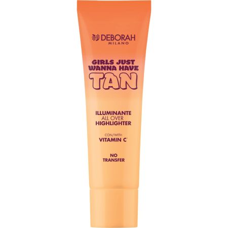 Deborah Milano Girls Just Wanna Have Tan All Over Highlighter Iluminador líquido con perlas doradas que ofrece al instante un brillo intenso y uniforme con vitamina c