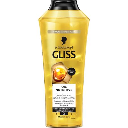 Gliss Oil Nutritive Champú Nutritivo Champú nutritivo repara intensamente con ingredientes naturales para cabello quebradizo áspero y seco 400 ml
