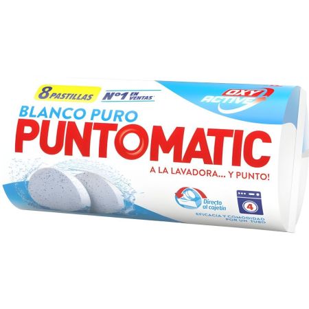 Puntomatic Detergente Oxy Active Blanco Puro Detergente en pastilla a máquina para el lavado de ropa blanca 8 uds