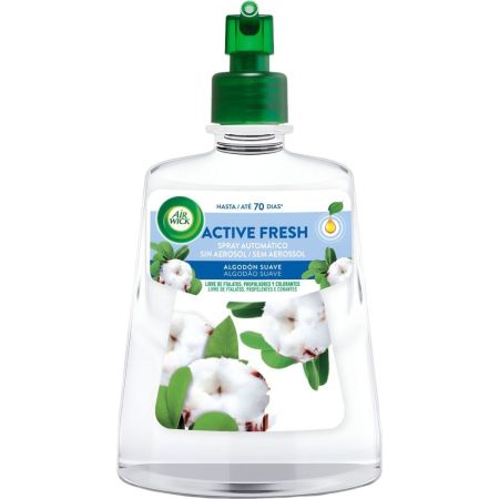 Air Wick Active Fresh Algodón Suave Spray Automático Recambio Ambientador para hogar ofrece gran aroma y duración hasta 70 días 228 ml