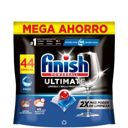 Finish Lavavajillas Powerball Ultimate Mega Ahorro Limpia lavavajillas en cápsulas avanzado para mejor limpieza brillo y disolución 44 uds