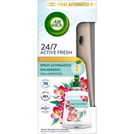 Air Wick Ambientador 24/7 Active Fresh Eucalipto Spray Automático Ambientador automático para hogar frescor y fragancia a eucalipto y fresa hasta 70 días de duración 228 ml