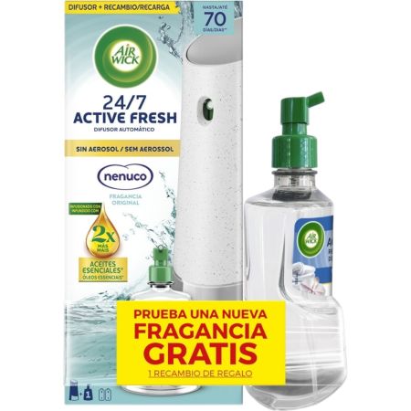 Air Wick 24/7 Active Fresh Nenuco Difusor+Recambio Gratis Ambientador automático para hogar con aroma a la icónica colonia nenuco ideal para cualquier habitación 228 ml