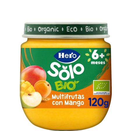Hero Solo Bio Tarrito Multifrutas Con Mango Tarrito ecológico de textura suave elaborado 100% con fruta natural a partir de 6 meses 120 gr