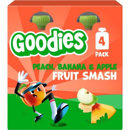 Goodies Bolsitas Melocotón Plátano Y Manzana Bolsitas saludables ideales para llevar en cualquier momento elaboradas 100% con fruta 4x100 gr