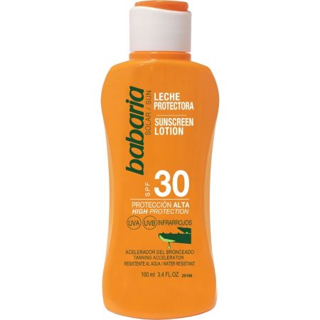 Babaria Leche Protectora Spf 30 Leche solar resistente al agua aceleradora del bronceado con aloe vera