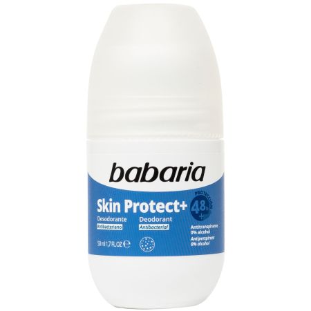 Babaria Skin Protect+ Desodorante Roll-On Dedodorante vegano antibacteriano y antitranspirante protege contra mal olor hasta 48 horas 50 ml