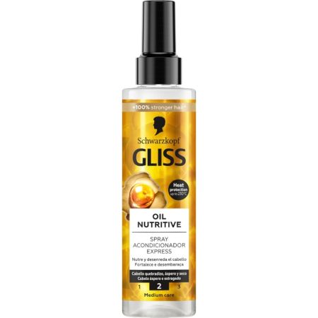 Gliss Oil Nutritive Spray Acondicionador Express Acondicionador sin aclarado repara desenreda y rellena con aceite de argán para cabello quebradizo áspero y seco 200 ml