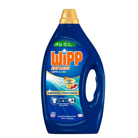 Wipp Express Detergente Limpio & Liso Limpieza Profunda Detergente líquido reduce las arrugas durante el ciclo de lavado 35 lavados 1575 ml
