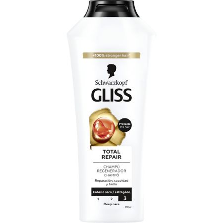 Gliss Total Repair Champú Regeneador Champú regenerador repara intensamente sin apelmazar reduciendo la rotura para cabello seco 400 ml