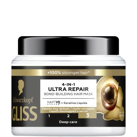Gliss Ultimate Repair 4-In-1 Bond-Building Hair Mask Mascarilla capilar repara intensamente la estructura capilar ofreciendo brillo con keratina para cabello muy dañado 400 ml
