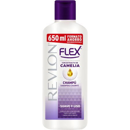 Flex Suave Y Liso Champú Con Extracto De Camelia Champú ofrece extra de suavidad y brillo para cabellos lisos y/o encrespados 650 ml
