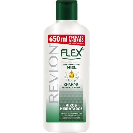 Flex Rizos Hidratados Con Extracto De Miel Champú Formato Ahorro Champú hidrata y controla el encrespamiento para cabellos rizados u ondulados 650 ml