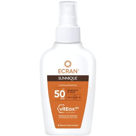 Ecran Sunnique Viteox80 Leche Protectora Spf 50 Spray solar corporal biodegradable refuerza las defensas antioxidantes de la piel 100 ml